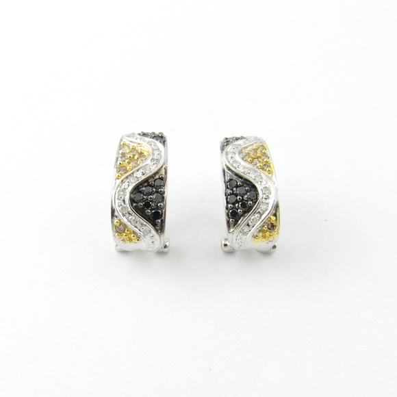 Vintage 14 Karat White Gold Black and White Diamond Earrings #4830 - Picture 2 of 9